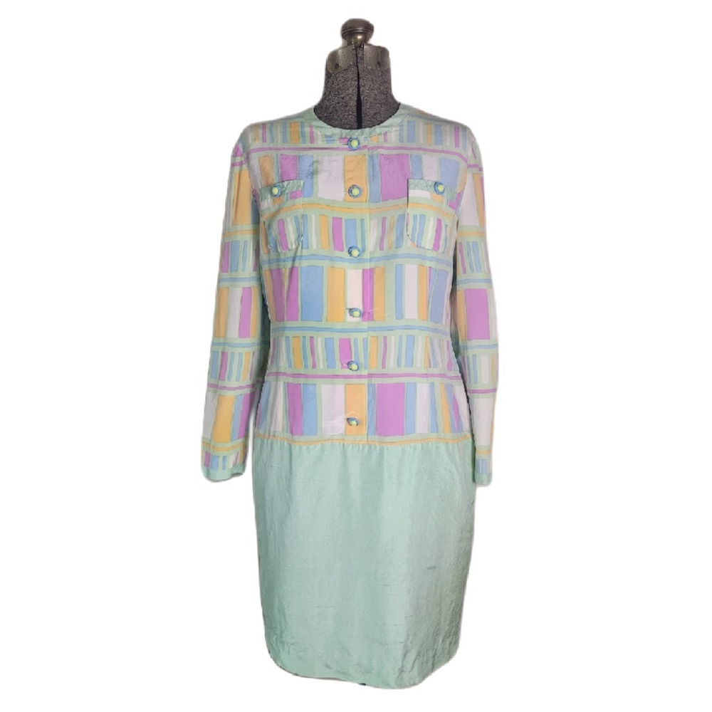Vintage Anne Crimmins For Umi Collections Pastel Dress Midi Silk Pattern Funky M